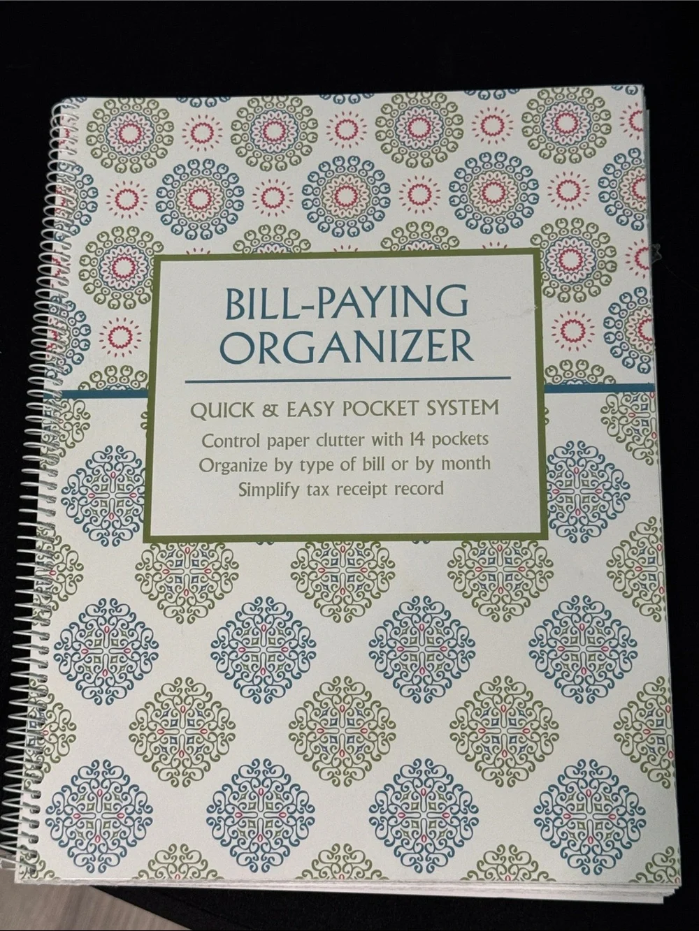 💵💸📖📒STAY ORGANIZED! Bill-Paying Organizer Spiral Binder - Blue, Green, Cream